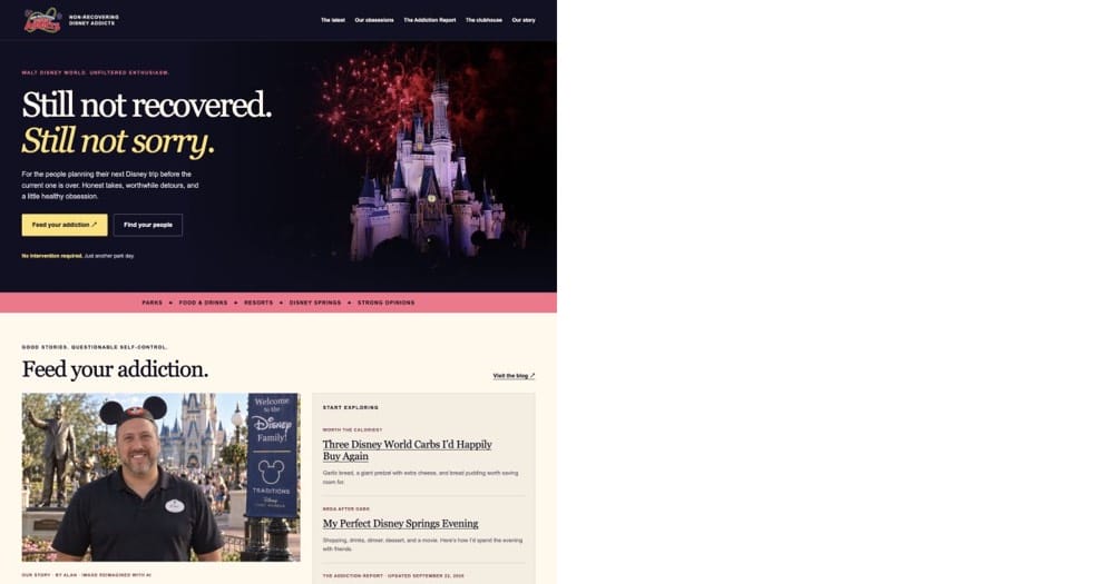 Actual NRDA homepage featuring its fan-club branding, castle photography, and Still not recovered, Still not sorry headline
