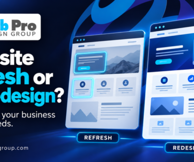 Website refresh or full redesign? Illustrated website layouts showing targeted updates and a reorganized design.